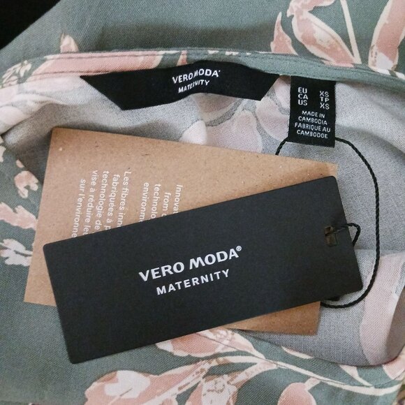 NEW Vero‎ Moda Maternity Easy Joy Tie Short Dress Sage Green Floral XS - Picture 5 of 12